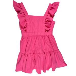 SHEIN Women's Large Bright Pink Ruffle Sleeve Mini Dress Bow Back NWT